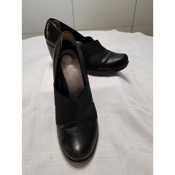 Dansko Black Leather Slip On Block Heels Shoes Women's 41 / 9.5 M - Picture 4 of 9